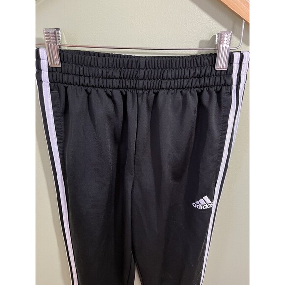 Adidas Boys Athletic Pants Black White Stripes Polyester Medium 10/12 - Picture 2 of 5